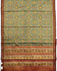 Red & Sky Blue Navratan Tissue Patola Saree - SindhoiPatolaArt