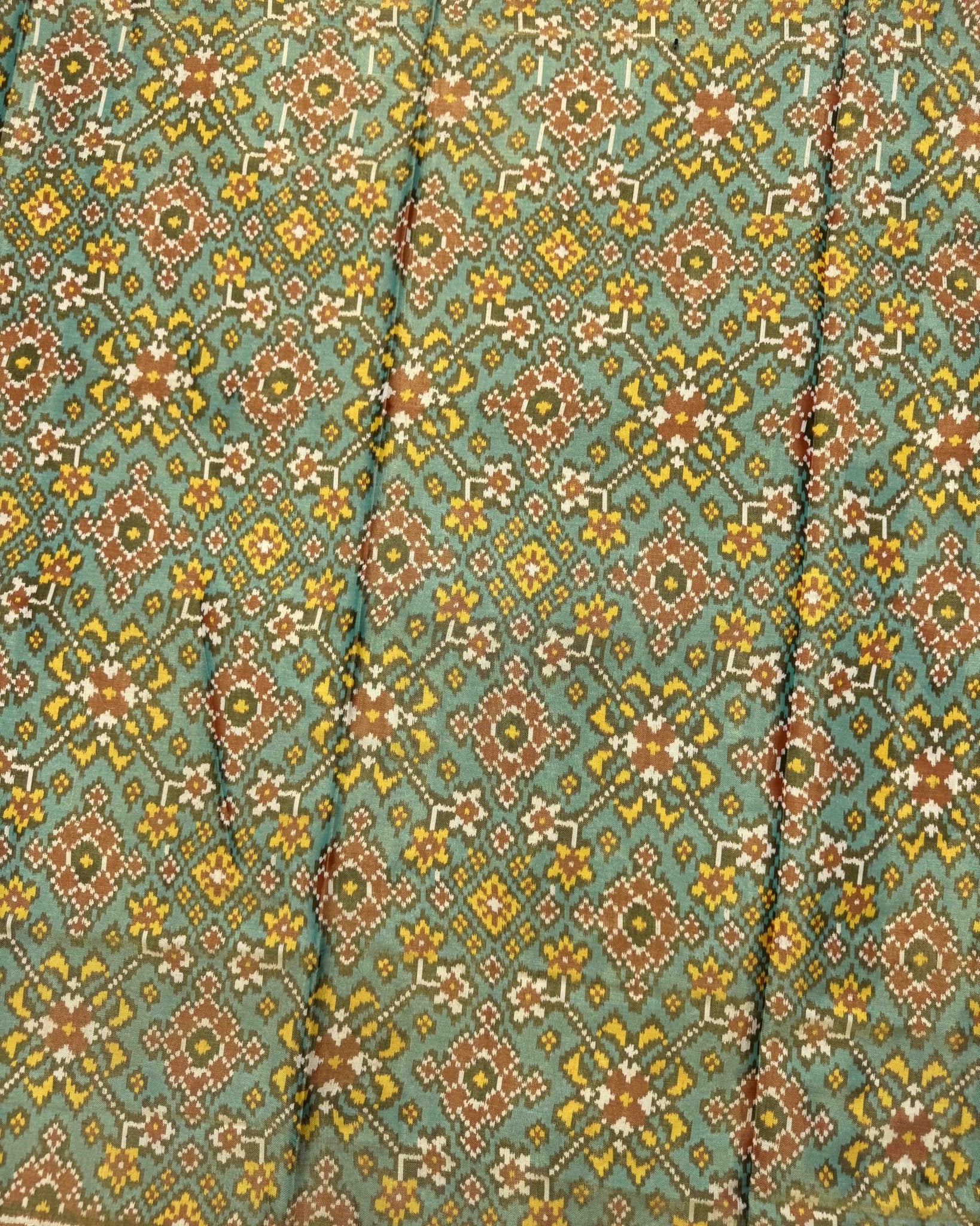 Red & Sky Blue Navratan Tissue Patola Saree - SindhoiPatolaArt