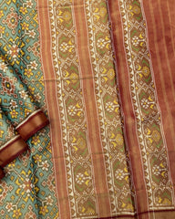 Red & Sky Blue Navratan Tissue Patola Saree - SindhoiPatolaArt