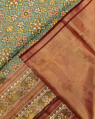 Red & Sky Blue Navratan Tissue Patola Saree - SindhoiPatolaArt