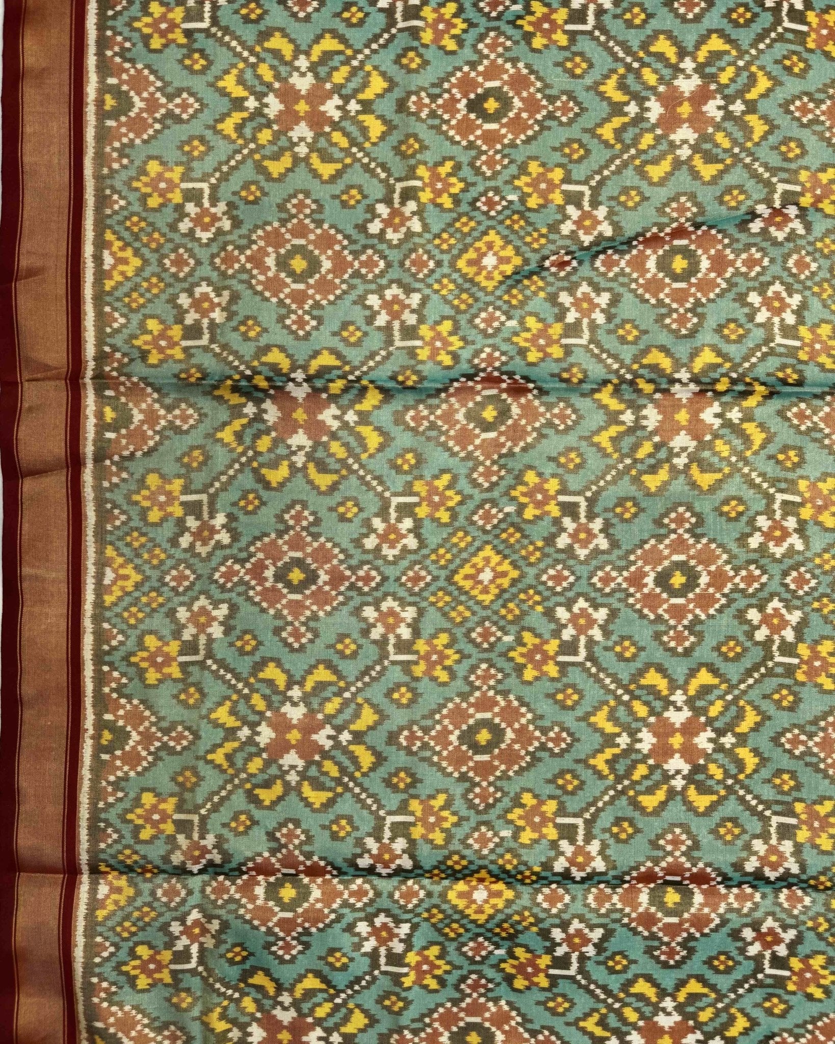 Red & Sky Blue Navratan Tissue Patola Saree - SindhoiPatolaArt