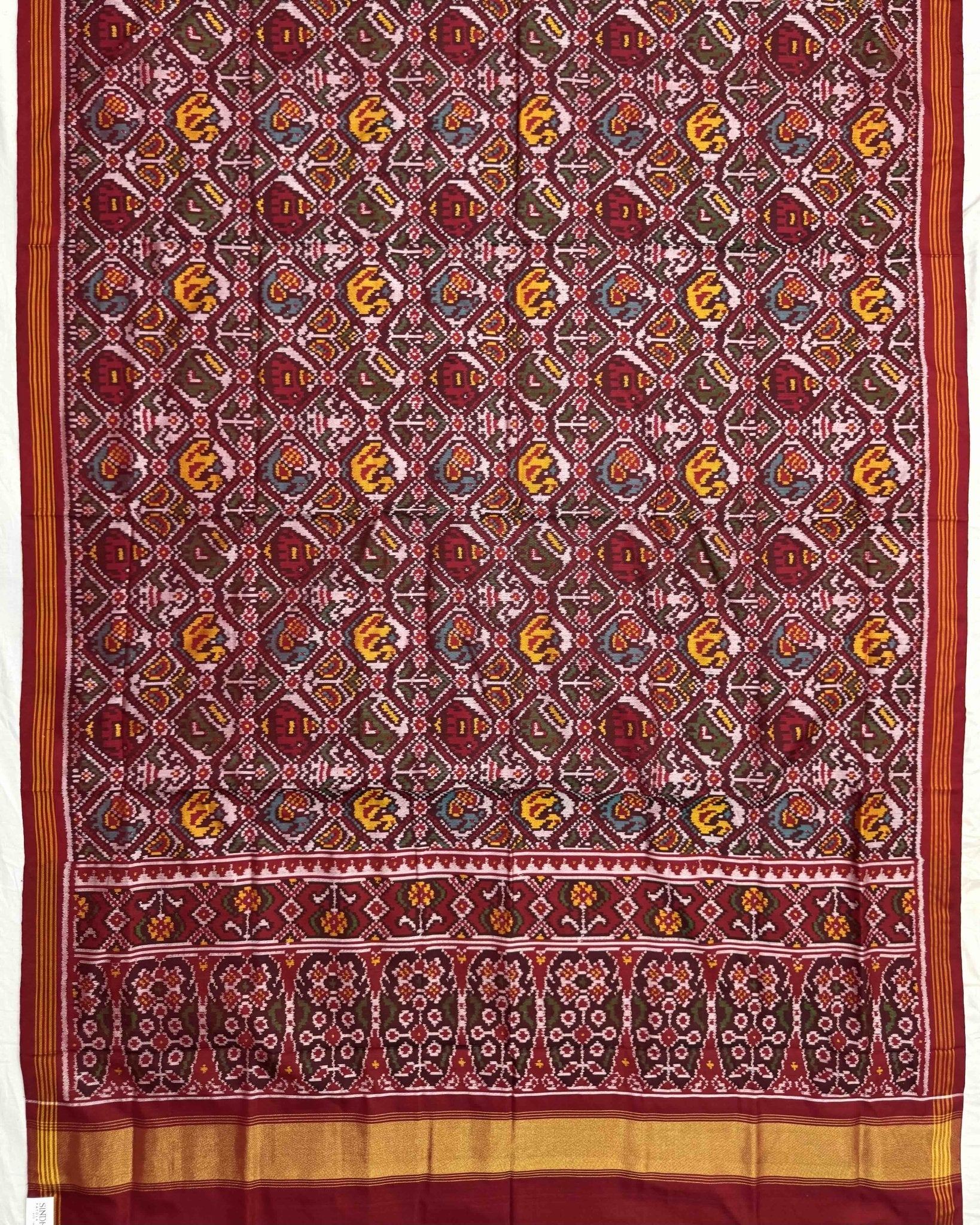 Red Small Figure Narikunj Semi Double Patola Saree - SindhoiPatolaArt