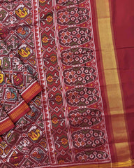 Red Small Figure Narikunj Semi Double Patola Saree - SindhoiPatolaArt