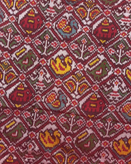 Red Small Figure Narikunj Semi Double Patola Saree - SindhoiPatolaArt