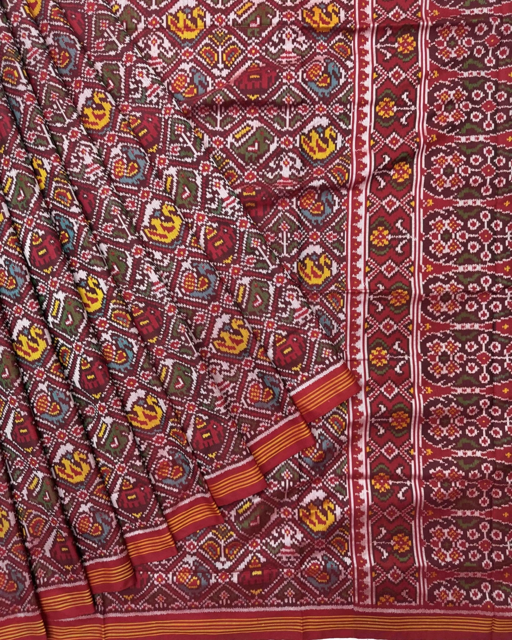 Red Small Figure Narikunj Semi Double Patola Saree - SindhoiPatolaArt