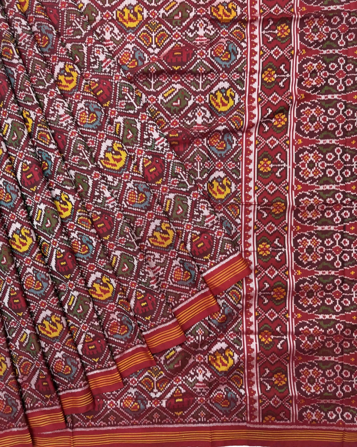Red Small Figure Narikunj Semi Double Patola Saree - SindhoiPatolaArt