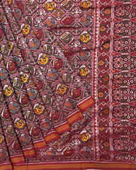 Red Small Figure Narikunj Semi Double Patola Saree - SindhoiPatolaArt