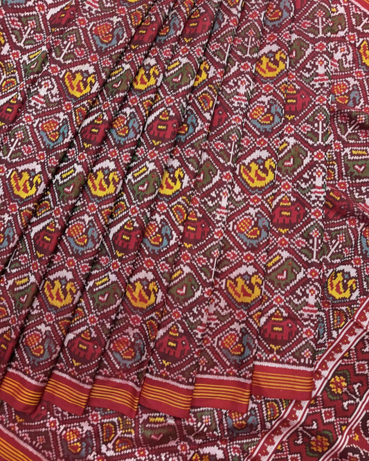 Red Small Figure Narikunj Semi Double Patola Saree - SindhoiPatolaArt