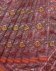 Red Small Figure Narikunj Semi Double Patola Saree - SindhoiPatolaArt
