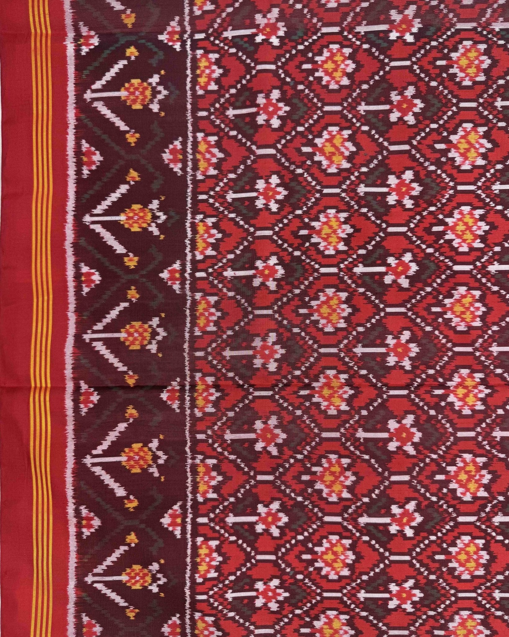 Red Small Flower Semi Double Ikat Patola Saree - SindhoiPatolaArt