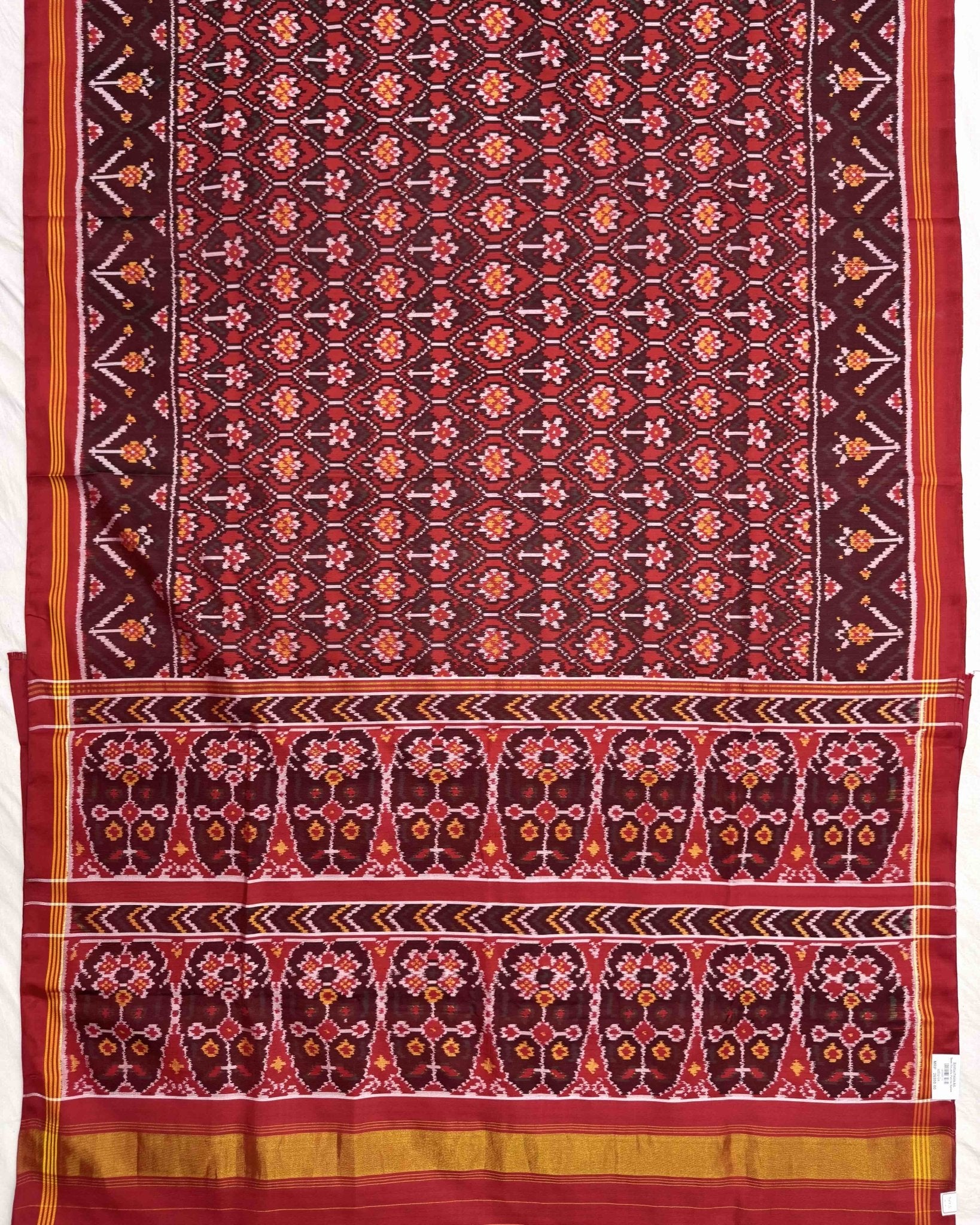 Red Small Flower Semi Double Ikat Patola Saree - SindhoiPatolaArt