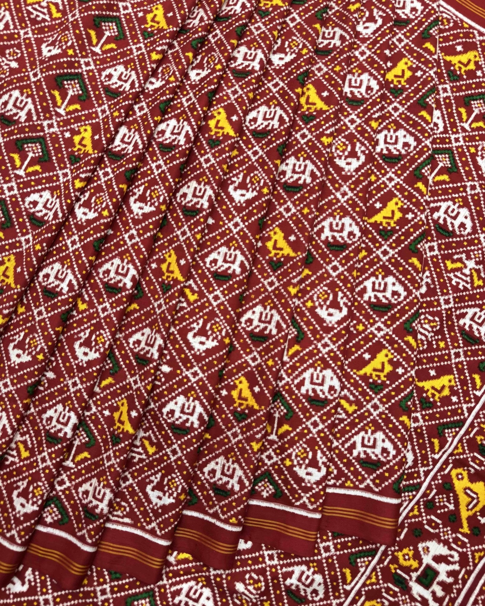 Red Small Narikunj Double Ikat Patola Saree - SindhoiPatolaArt
