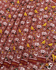 Red Small Narikunj Double Ikat Patola Saree - SindhoiPatolaArt