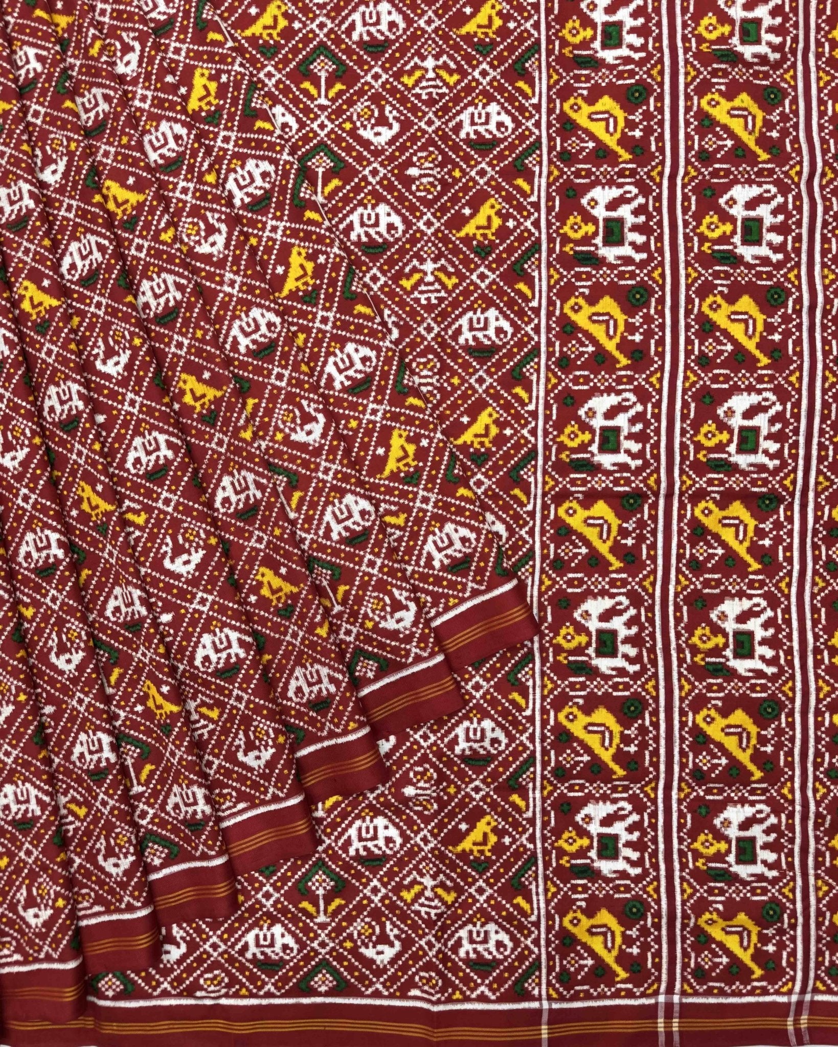 Red Small Narikunj Double Ikat Patola Saree - SindhoiPatolaArt