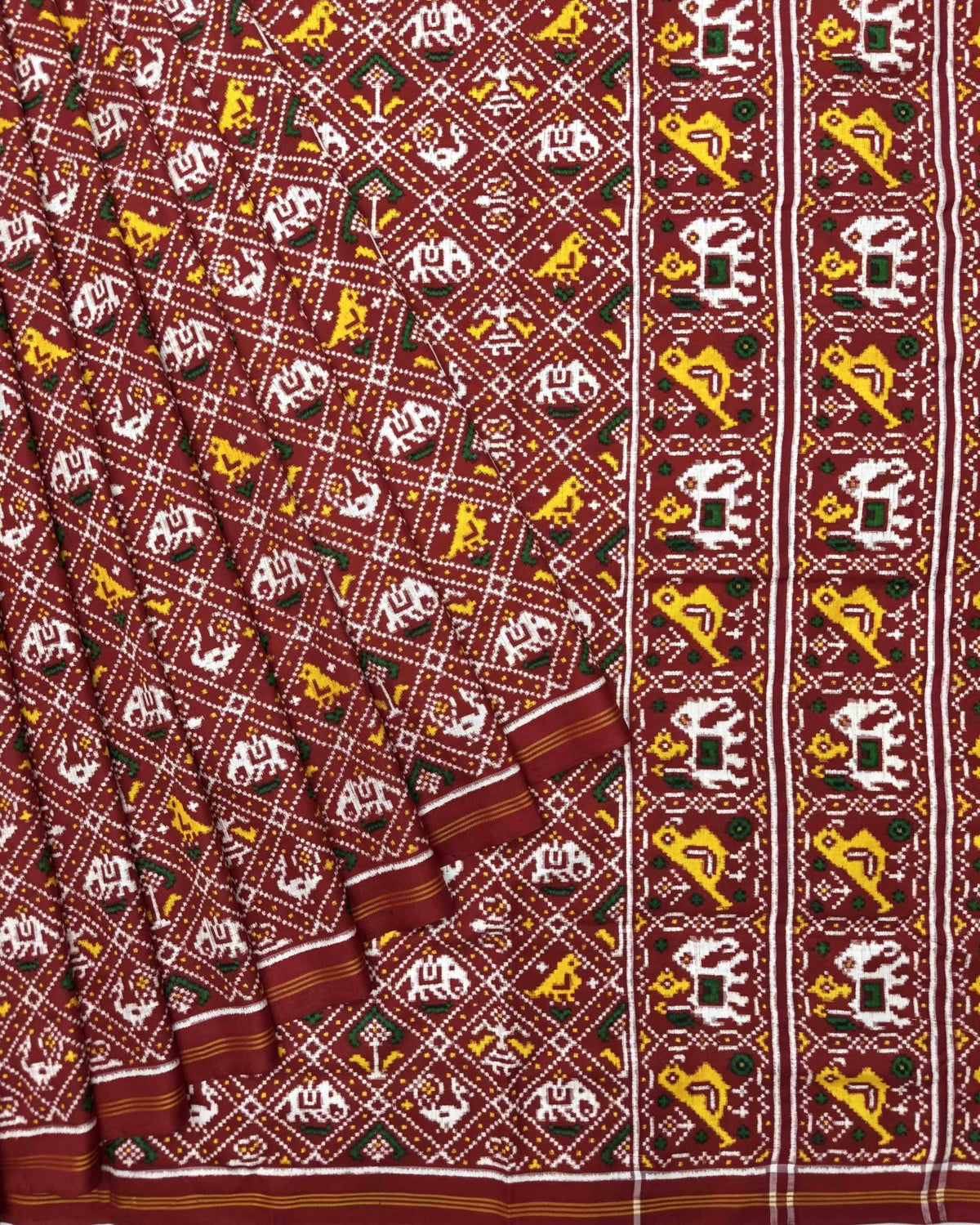 Red Small Narikunj Double Ikat Patola Saree - SindhoiPatolaArt