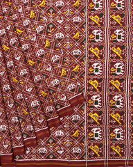 Red Small Narikunj Double Ikat Patola Saree - SindhoiPatolaArt