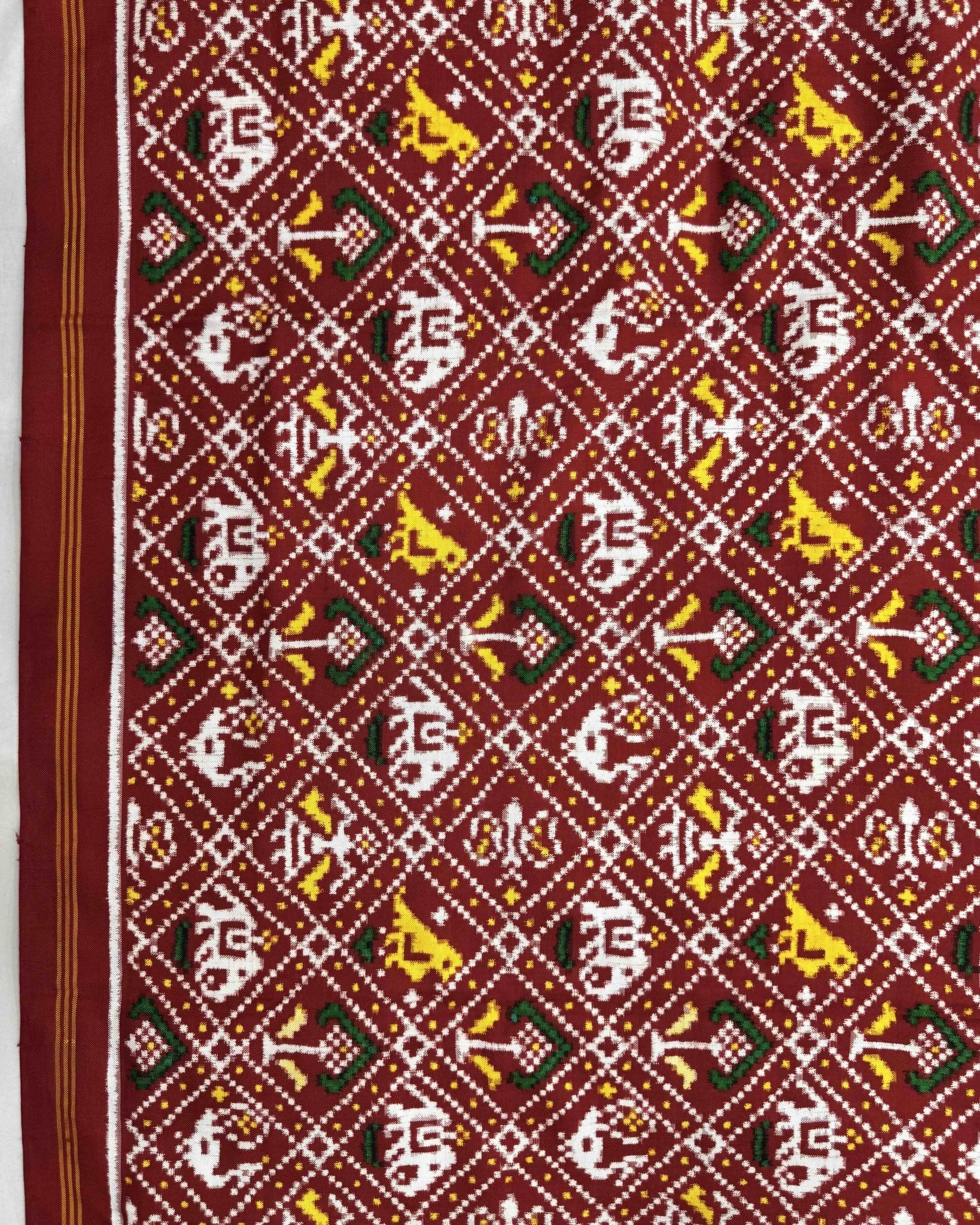 Red Small Narikunj Double Ikat Patola Saree - SindhoiPatolaArt