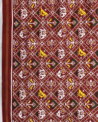 Red Small Narikunj Double Ikat Patola Saree - SindhoiPatolaArt