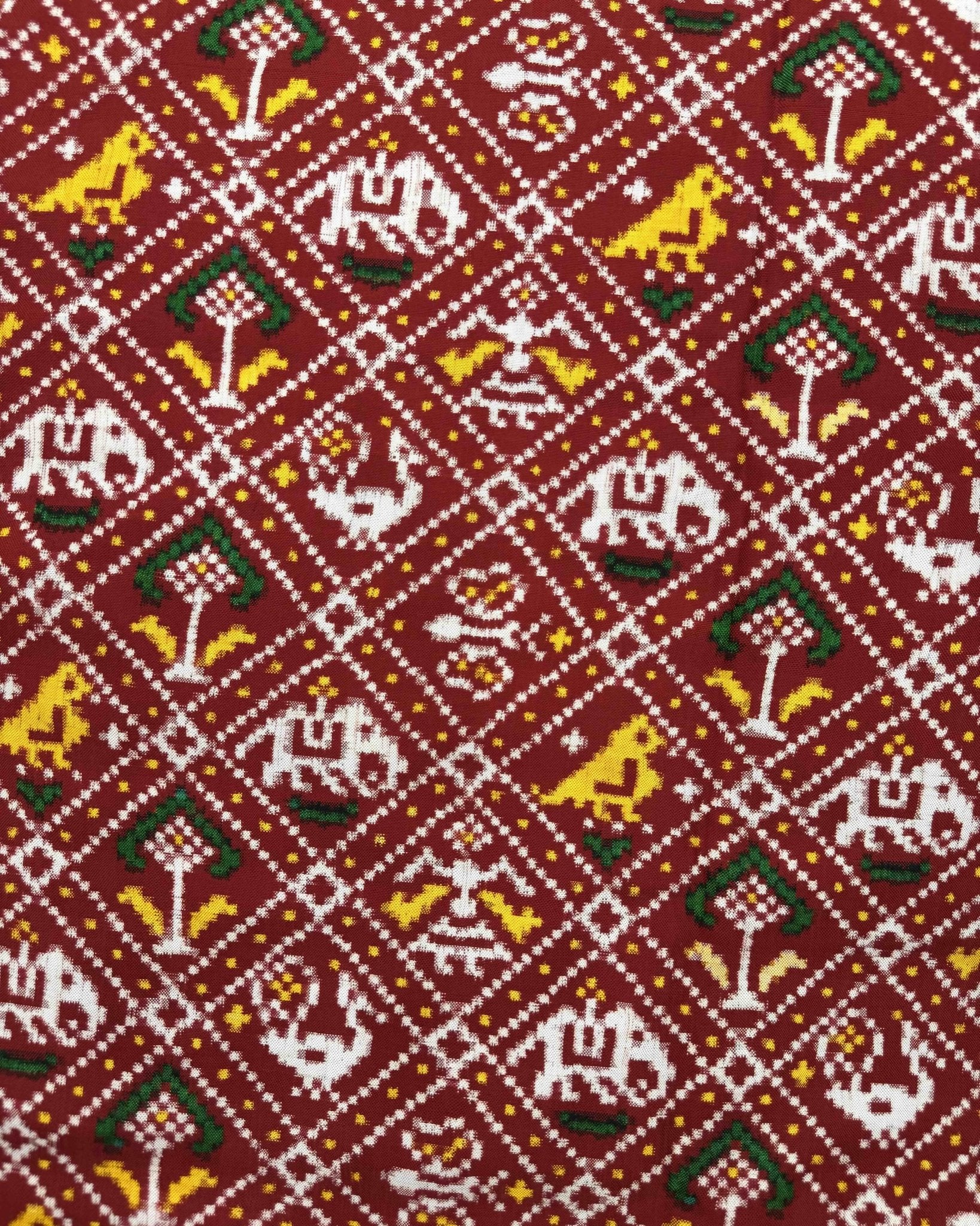 Red Small Narikunj Double Ikat Patola Saree - SindhoiPatolaArt