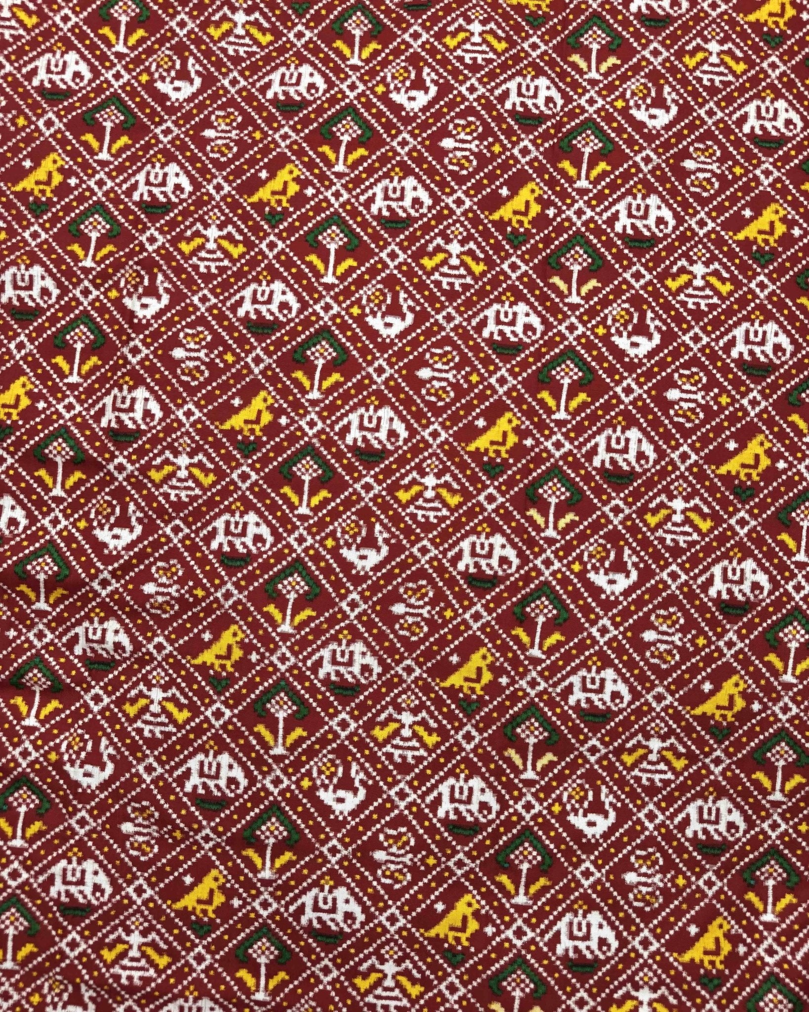 Red Small Narikunj Double Ikat Patola Saree - SindhoiPatolaArt