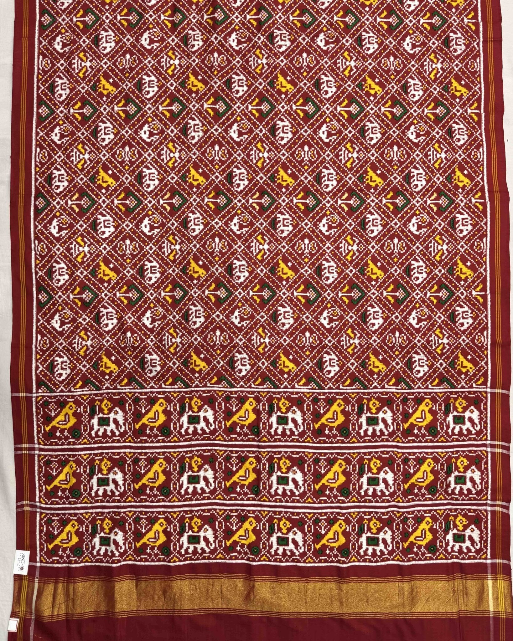 Red Small Narikunj Double Ikat Patola Saree - SindhoiPatolaArt