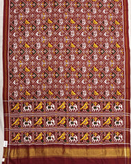 Red Small Narikunj Double Ikat Patola Saree - SindhoiPatolaArt