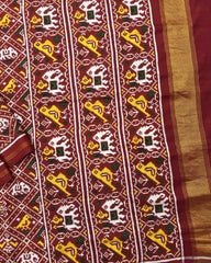 Red Small Narikunj Double Ikat Patola Saree - SindhoiPatolaArt