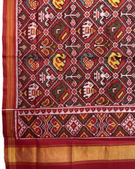 Red Small Narikunj Patola Dupatta - SindhoiPatolaArt