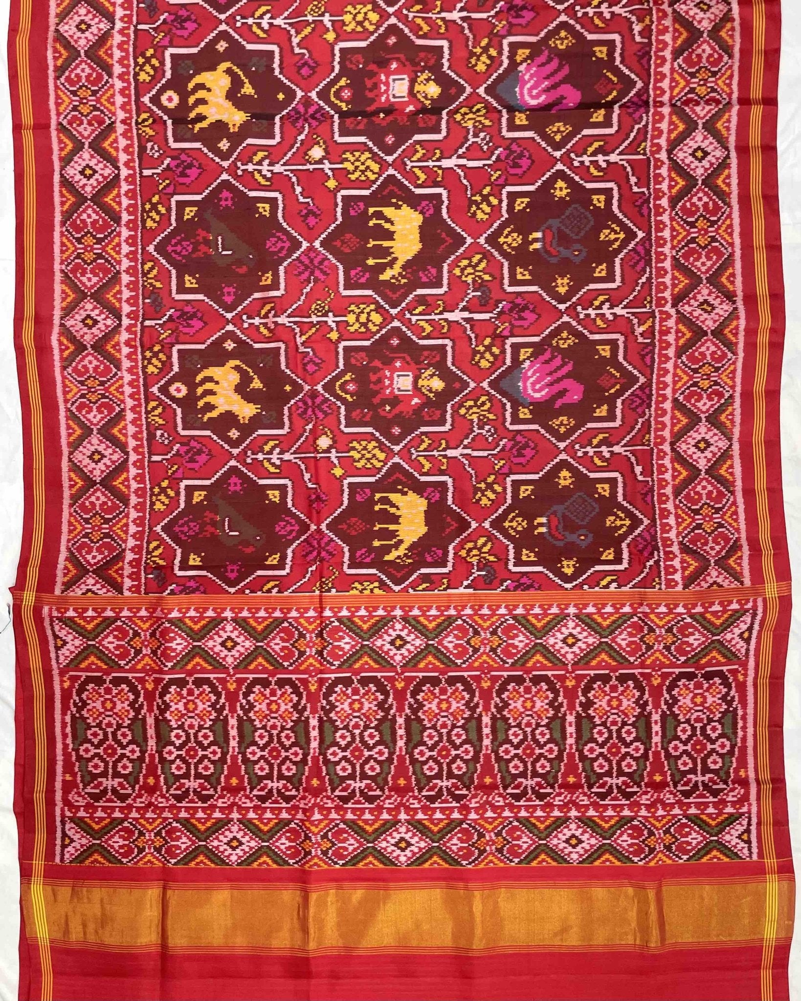 Red Star Narikunj Designer Patola Saree - SindhoiPatolaArt