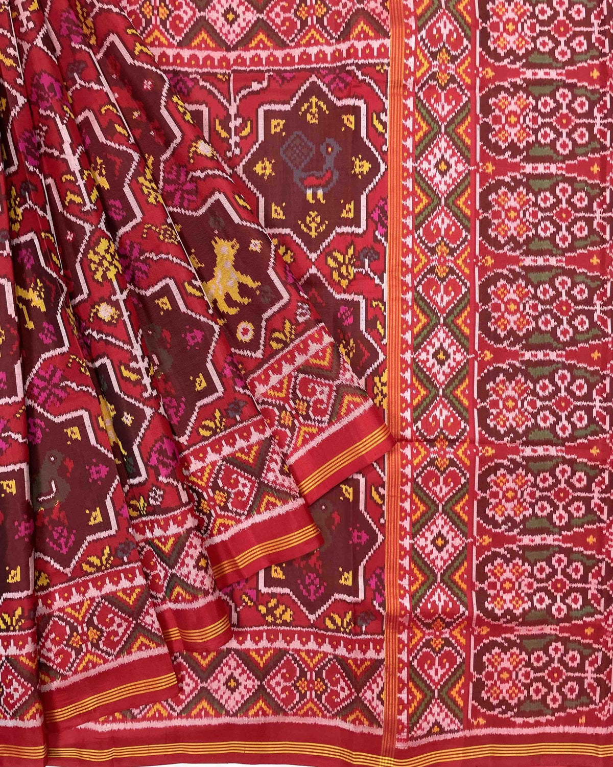 Red Star Narikunj Designer Patola Saree - SindhoiPatolaArt