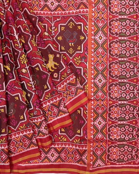 Red Star Narikunj Designer Patola Saree - SindhoiPatolaArt