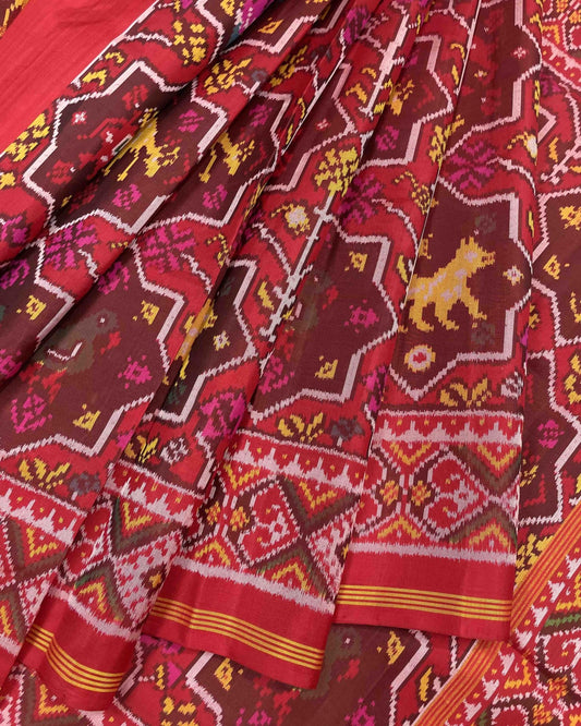 Red Star Narikunj Designer Patola Saree - SindhoiPatolaArt