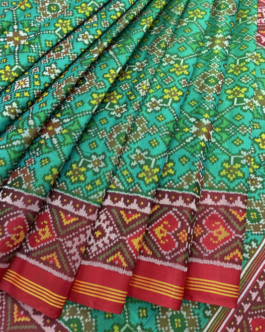 Red & Truquoise Green Navratan Patola Saree - SindhoiPatolaArt
