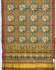 Red & Turquoise Big Figure Elephant Chhabdi Patola Saree - SindhoiPatolaArt