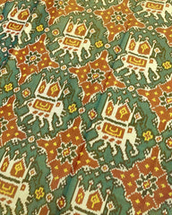 Red & Turquoise Big Figure Elephant Chhabdi Patola Saree - SindhoiPatolaArt