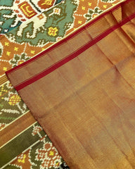 Red & Turquoise Big Figure Elephant Chhabdi Patola Saree - SindhoiPatolaArt