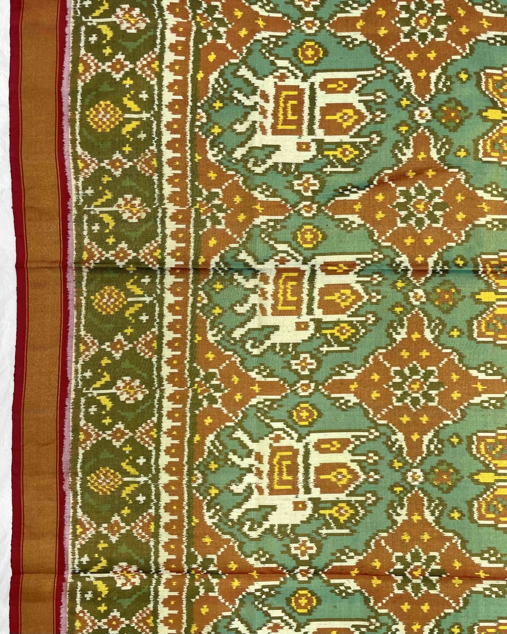 Red & Turquoise Big Figure Narikunj Tissue Patola Saree - SindhoiPatolaArt