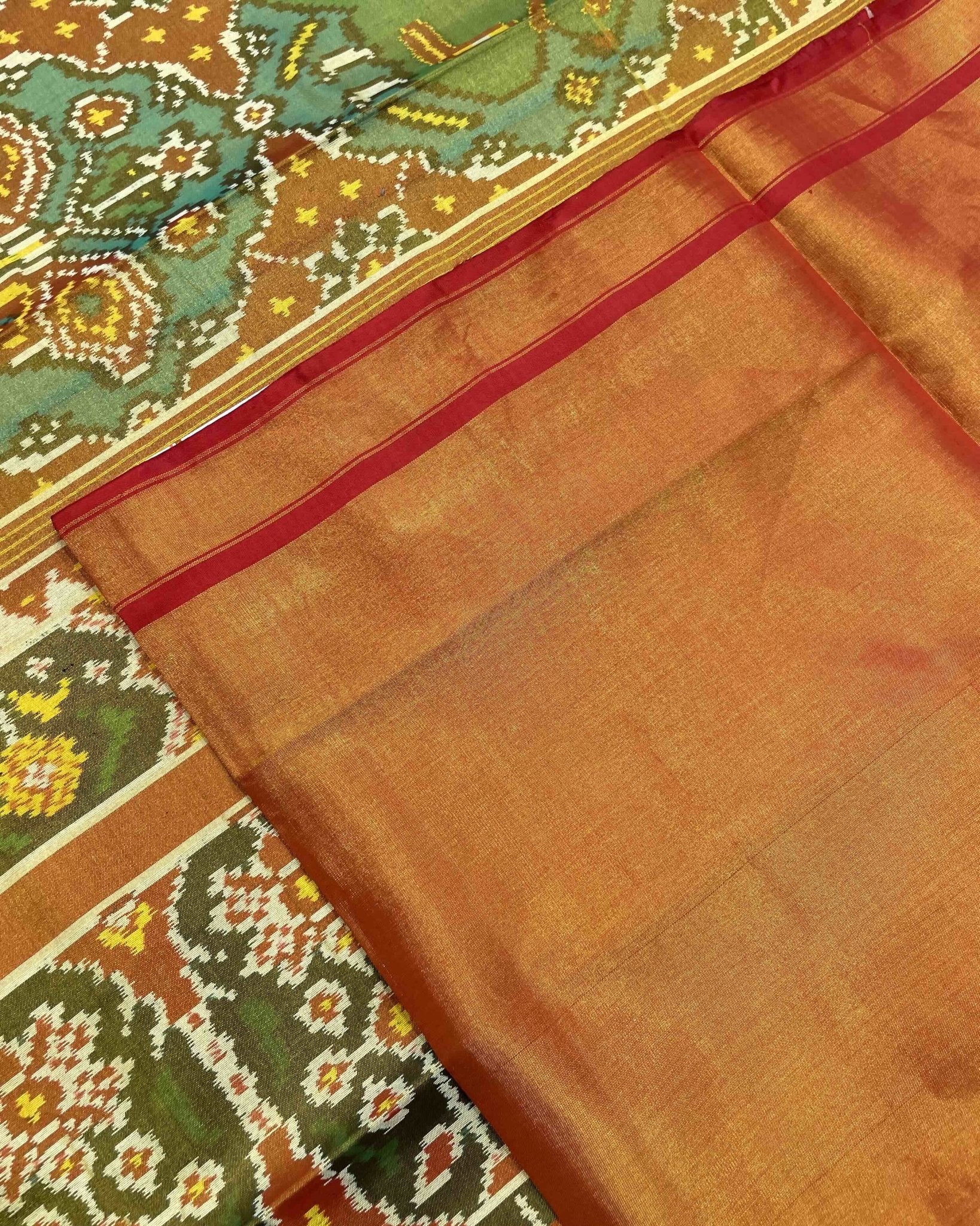 Red & Turquoise Big Figure Narikunj Tissue Patola Saree - SindhoiPatolaArt