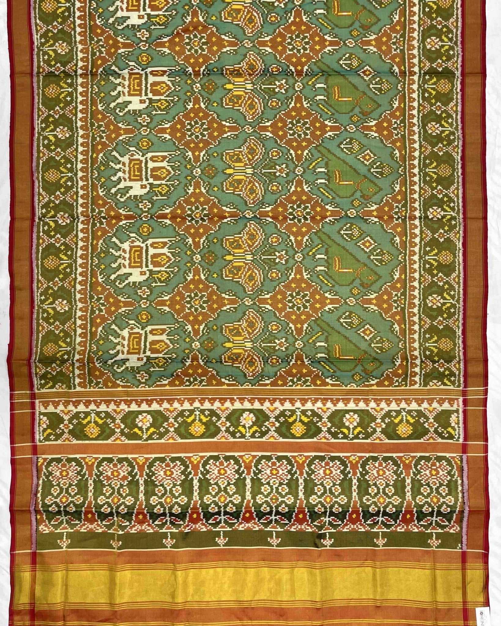 Red & Turquoise Big Figure Narikunj Tissue Patola Saree - SindhoiPatolaArt
