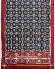 Red & Turquoise Buttonful Panchanda Mix Double Ikat Patola Dupatta - SindhoiPatolaArt