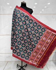 Red & Turquoise Buttonful Panchanda Mix Double Ikat Patola Dupatta - SindhoiPatolaArt