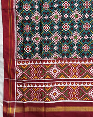Red & Turquoise Buttonful Panchanda Mix Double Ikat Patola Dupatta - SindhoiPatolaArt
