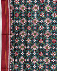 Red & Turquoise Buttonful Panchanda Mix Double Ikat Patola Dupatta - SindhoiPatolaArt