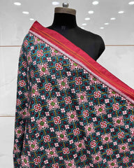 Red & Turquoise Buttonful Panchanda Mix Double Ikat Patola Dupatta - SindhoiPatolaArt