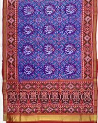 Red & Turquoise Elephant Manekchowk Designer Patola Saree - SindhoiPatolaArt