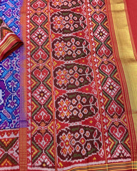 Red & Turquoise Elephant Manekchowk Designer Patola Saree - SindhoiPatolaArt