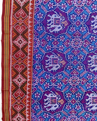 Red & Turquoise Elephant Manekchowk Designer Patola Saree - SindhoiPatolaArt