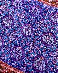Red & Turquoise Elephant Manekchowk Designer Patola Saree - SindhoiPatolaArt