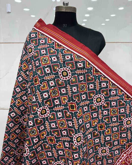 Red & Turquoise Manekchowk Patola Dupatta - SindhoiPatolaArt
