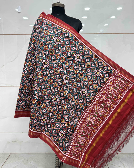 Red & Turquoise Manekchowk Patola Dupatta - SindhoiPatolaArt